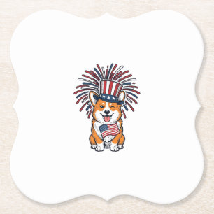 Dessous-de-verre En Papier Corgi Patriote Feu d'Artifice Chien Vector Design_