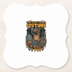 Dessous-de-verre En Papier Costume Humain Pug Halloween Citrouille Pierre Tom