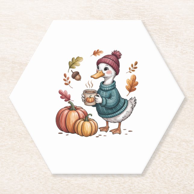 Dessous-de-verre En Papier Cosy Citrouille Café Goose Fall Art (Devant)