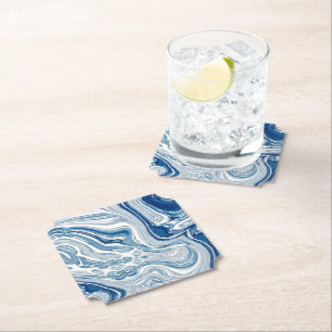 Dessous-de-verre En Papier côte plage nautique vagues aquarelle bleu tourbill