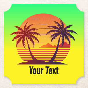 Dessous-de-verre En Papier Coucher de soleil avec palmiers Vector-98803