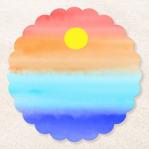 Dessous-de-verre En Papier Coucher de soleil sur l'aquarelle de l'océan Art A