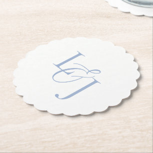 Dessous-de-verre En Papier Couple bleu Dusty Initiales Monogramme Mariage