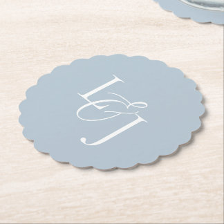 Dessous-de-verre En Papier Couple bleu Dusty Initiales Monogramme Mariage