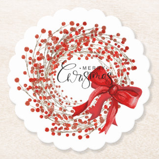 Dessous-de-verre En Papier Couronne de Noël rouge et blanc classique mignonne