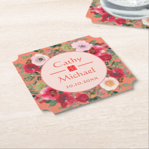 Dessous-de-verre En Papier Couronne florale de cercle orange mariage chinois 