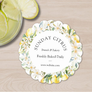 Dessous-de-verre En Papier Couronne florale de citrons jaunes et de fleurs bl