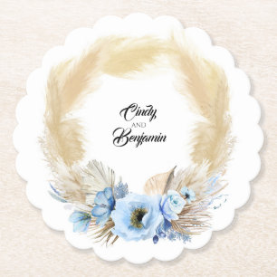 Dessous-de-verre En Papier Couronne florale de l'herbe de Pampa bleu poussiér