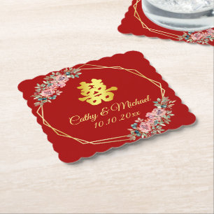 Dessous-de-verre En Papier Couronne florale géométrique en or rouge pour mari