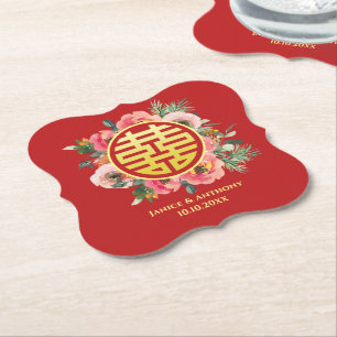 Dessous-de-verre En Papier Couronne florale rose moderne pour mariage chinois