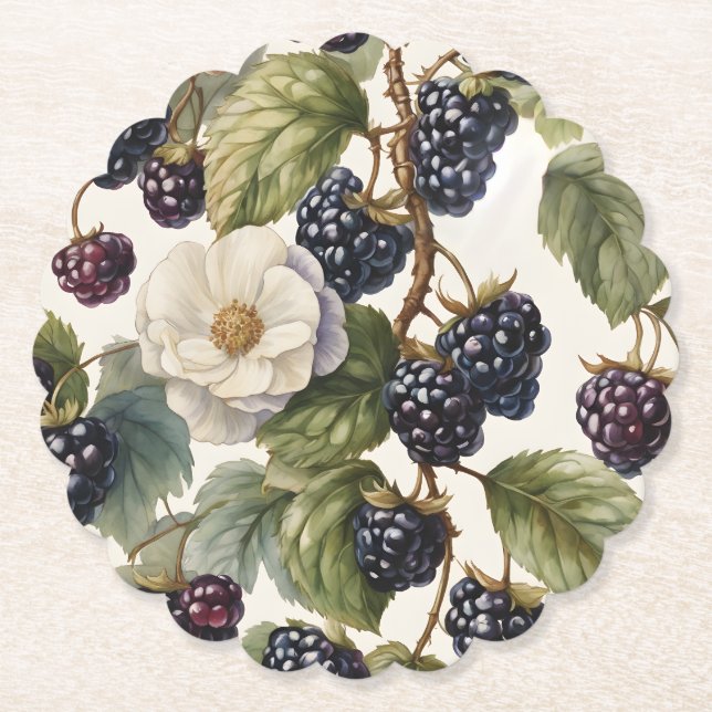 Dessous-de-verre En Papier Cream Regal Elegance Blackberry & Blooms (Devant)