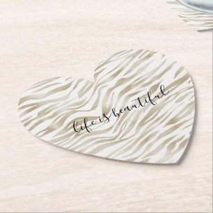 Dessous-de-verre En Papier Crème Zen Blanc cacao Brown Zebra Imprimer