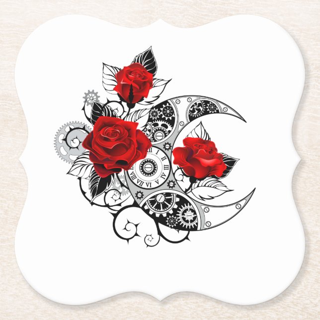 Dessous-de-verre En Papier Croissant mécanique avec roses rouges (Devant)