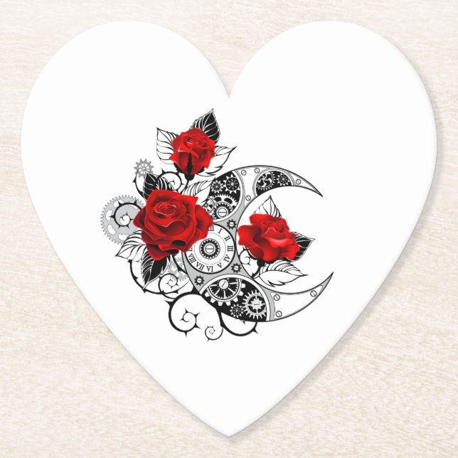 Dessous-de-verre En Papier Croissant mécanique avec roses rouges (Devant)