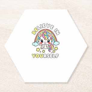 Dessous-de-verre En Papier Croyez-Vous En Vous-Même Unicorn Message Positif