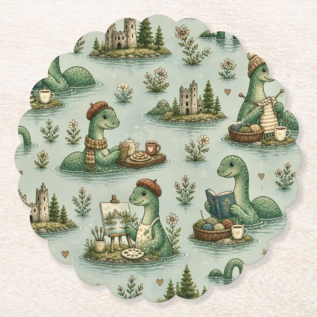 Dessous-de-verre En Papier Cryptides confortables Nessie Monstre du Loch Ness (Devant)