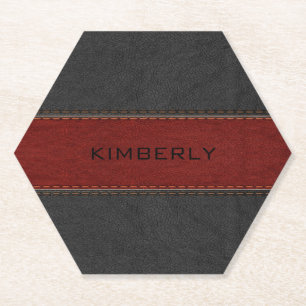 Dessous-de-verre En Papier Cuir à couture noir et rouge