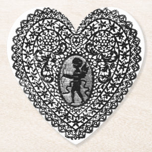 Dessous-de-verre En Papier CUPIDON DENTELLE CŒUR NOIR BLANC FLORAL Saint-Vale