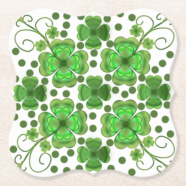 Dessous-de-verre En Papier Custom Metallic Green Clover & Swirl Pattern  (Devant)