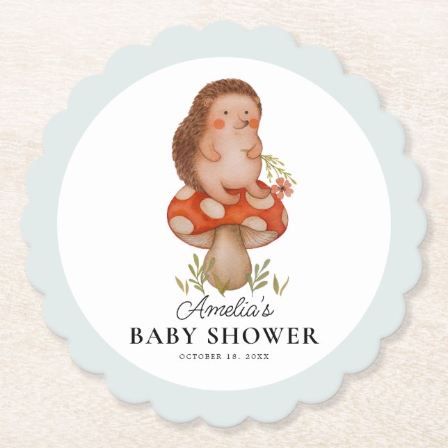 Dessous-de-verre En Papier Cute aquarelle Hérisson Baby shower bleu (Devant)