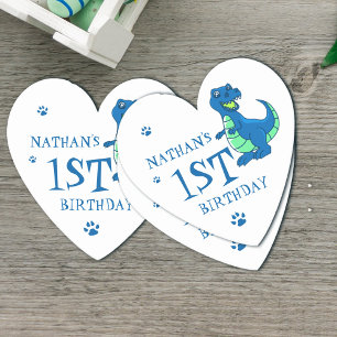 Dessous-de-verre En Papier Cute Blanc Bleu Paw Dinosaur Thème Anniversaire