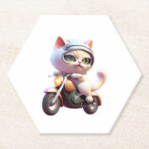 Dessous-de-verre En Papier CUTE CAT chevauchant une motocyclette classique T-