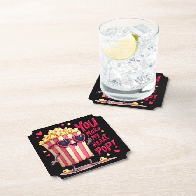 Dessous-de-verre En Papier Cute Popcorn Valentine Vous Faites Mon Coeur Pop! (En situation)