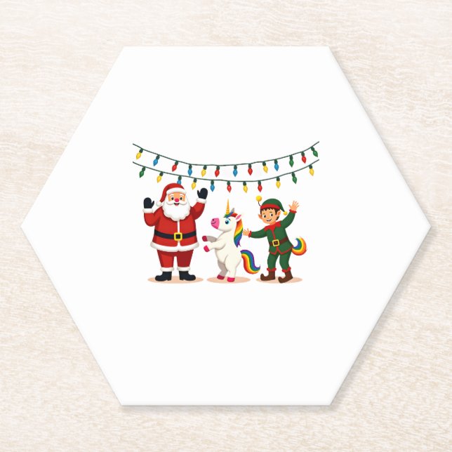 Dessous-de-verre En Papier Dabbing Santa Elf Unicorn Christmas Kids Boys Men  (Devant)
