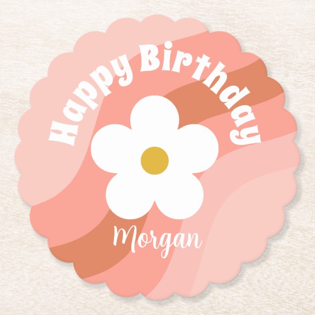 Dessous-de-verre En Papier Daisy Terracotta Peach Retro Party Cupcakes (Devant)