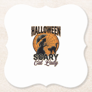 Dessous-de-verre En Papier Dame de chat effrayante Halloween Sorcière Web Vin