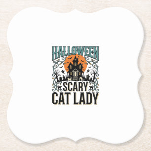 Dessous-de-verre En Papier Dame de chat Halloween Maison hantée effrayante Vi