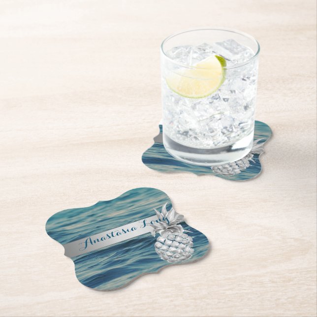 Dessous-de-verre En Papier Design Moderne, Plage, Voir, Ananas (En situation)