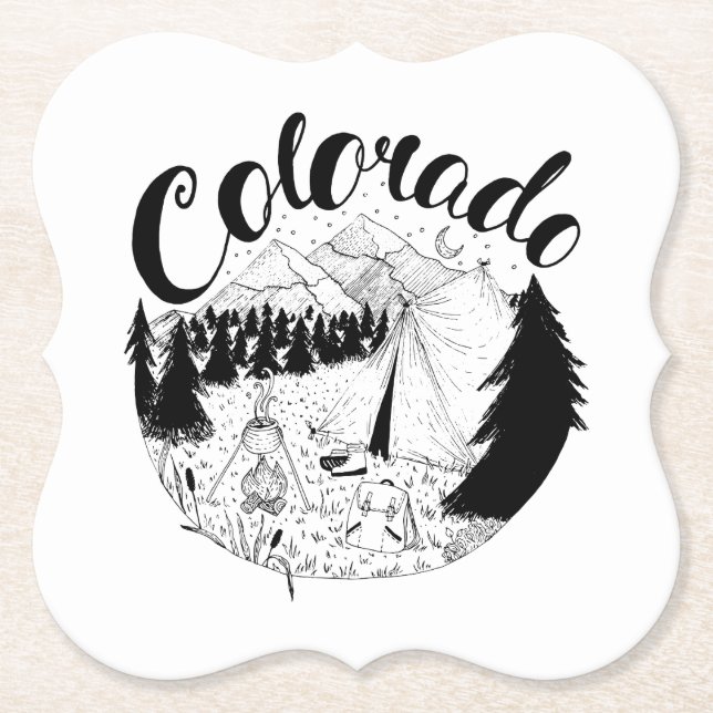 Dessous-de-verre En Papier Dessin d'encre du Camping du Colorado (Devant)