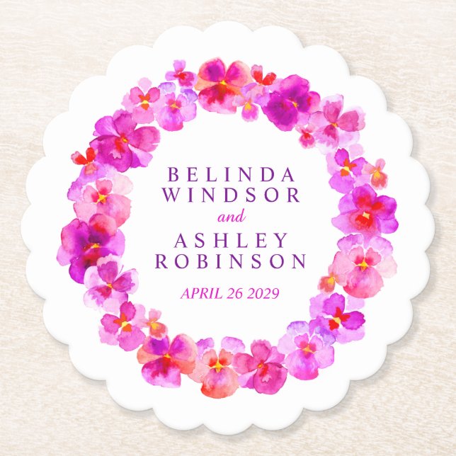 Dessous-de-verre En Papier Dessous de verre d'art d'aquarelle rose fleur blan (Devant)