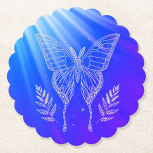 Dessous-de-verre En Papier dessous de verre de coquille bleue papillon argent