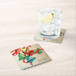 Dessous-de-verre En Papier Dessous de verre de fête des cloches de Noël Retro
