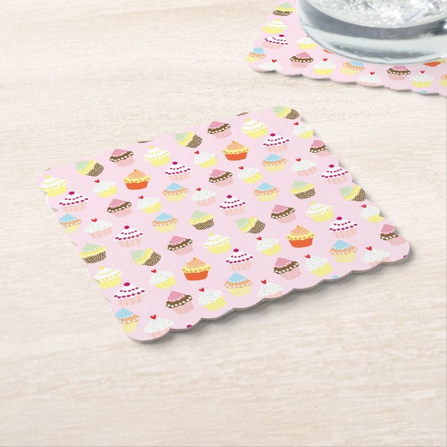 Dessous-de-verre En Papier Dessous de verre de la fête de Cupcake (Incliné)