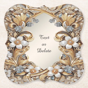 Dessous-de-verre En Papier Dessous de verre de papier floral blanc or décorat