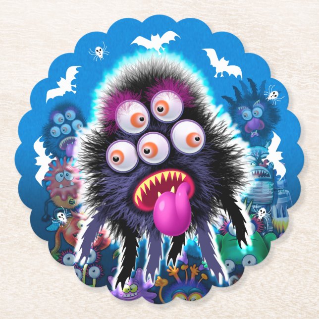Dessous-de-verre En Papier Dessous de verre d'Halloween Monster Personnalisé. (Devant)
