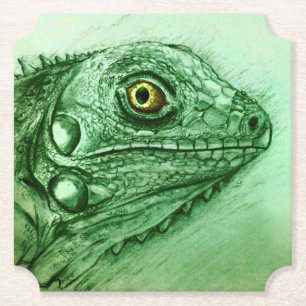 Dessous-de-verre En Papier Dessous de verre En Forme D'Iguana Vert, Dessin Ré