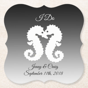 Dessous-de-verre En Papier Dessous de verre Mariage Black White Seahorse pers
