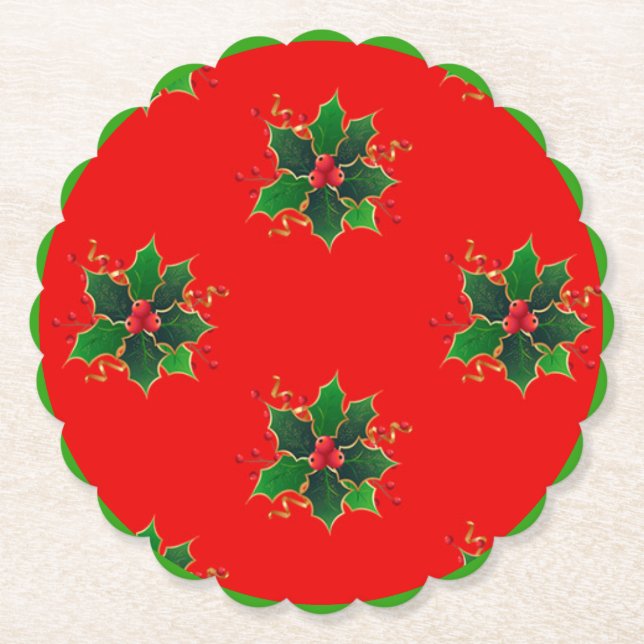 Dessous-de-verre En Papier Dessous de verre papier Motif Holly Mistletoe (Devant)