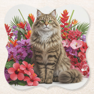 Dessous-de-verre En Papier Dessous de verre Tropical Cat Floral Bracket desig