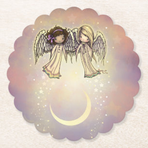 Dessous-de-verre En Papier Deux petits anges sur une nuit scintillante Art