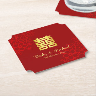 Dessous-de-verre En Papier Double bonheur fond floral mariage chinois