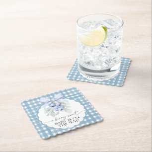Dessous-de-verre En Papier Douce Myrtille à Carreaux Bleus Baby Shower