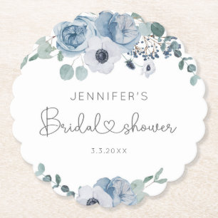 Dessous-de-verre En Papier Douche nuptiale florale bleu foncé