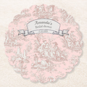 Dessous-de-verre En Papier Douche vintage florale or rose toile de Jouy