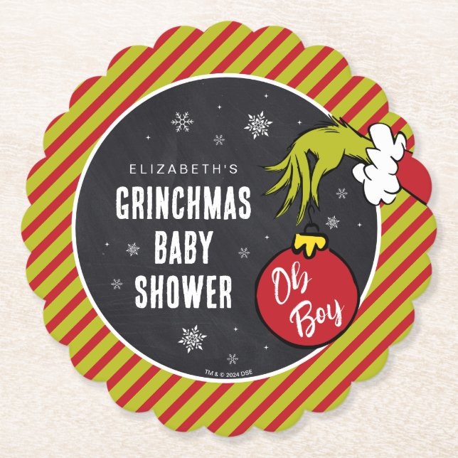 Dessous-de-verre En Papier Dr Seuss | Oh Boy Grinch Baby shower (Devant)