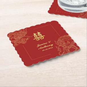 Dessous-de-verre En Papier Dragon Phoenix traditionnel Mariage chinois rouge